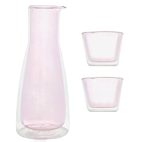 Double-Wall Glass Carafe & 2 Glasses – Pink