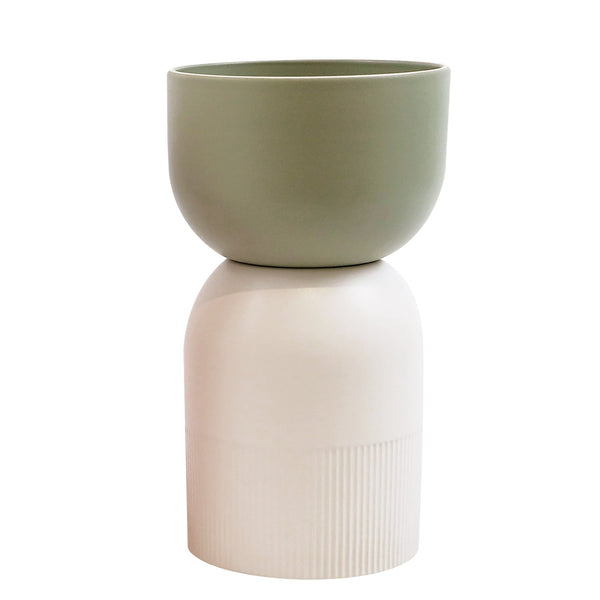 Flip Reversible Ceramic Vase – Ivory & Olive